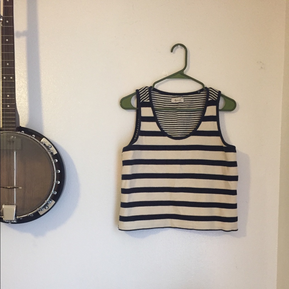Madewell Navy and White Striped Crop Top